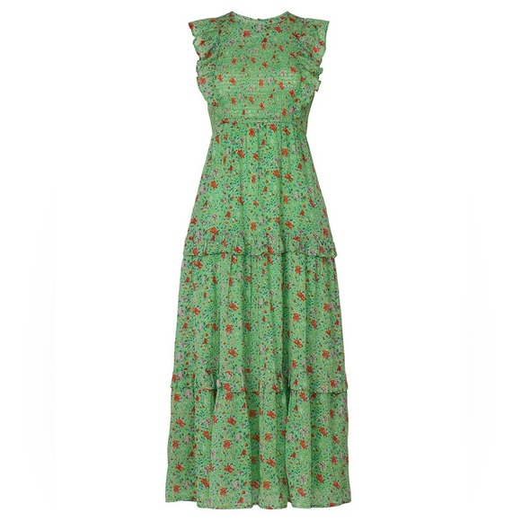 Banjanan Women's 100% Cotton Tiered Ruffled Floral Fit Flare Midi Dress Sz XL Banjanan Women's 100% Cotton Tiered Ruffled Floral Fit Flare Midi Dress Sz XL